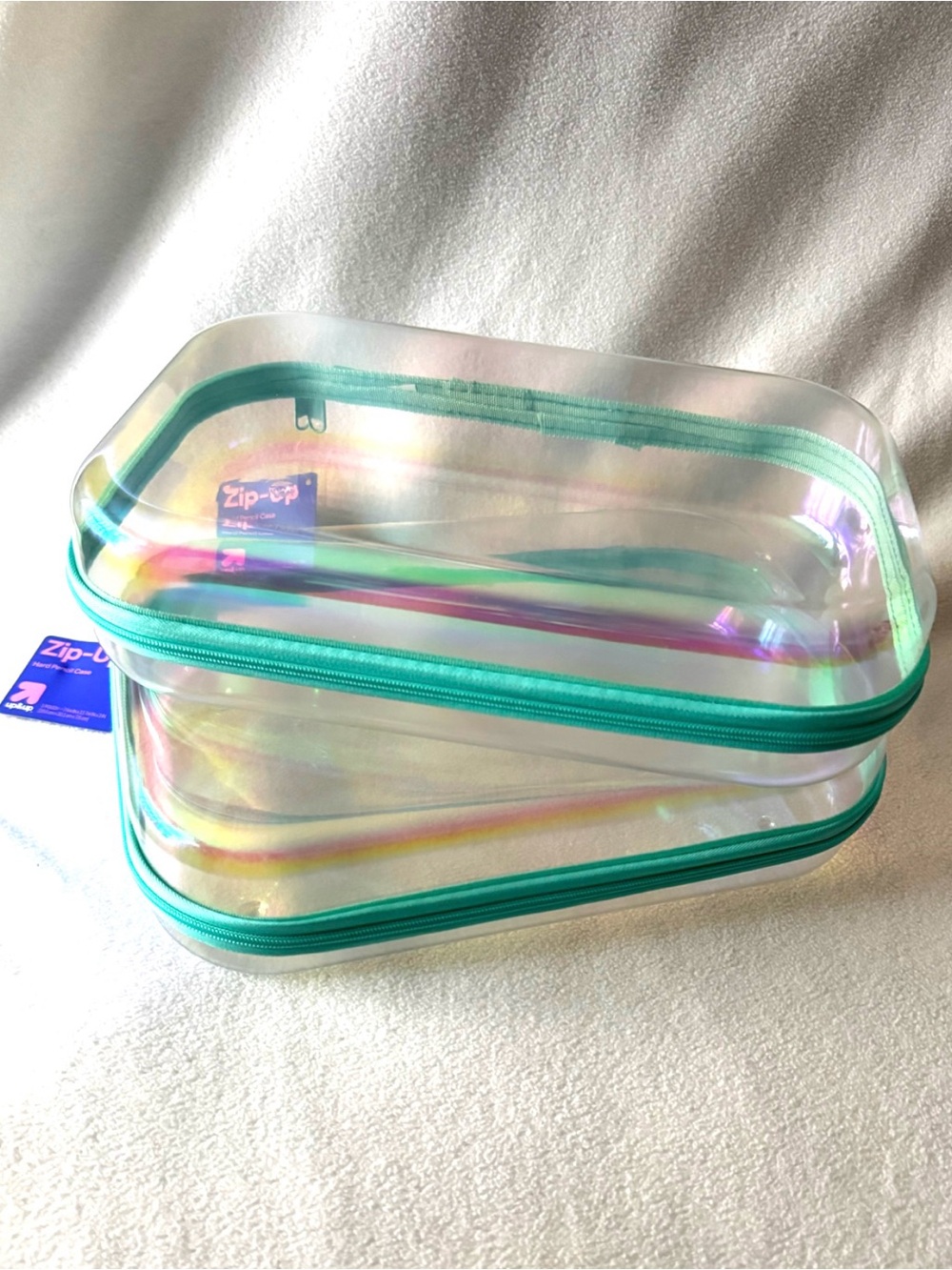 NEW! Set of 2 Iridescent Large Zip-Around Hard Clear Cases UP & UP New With Tags